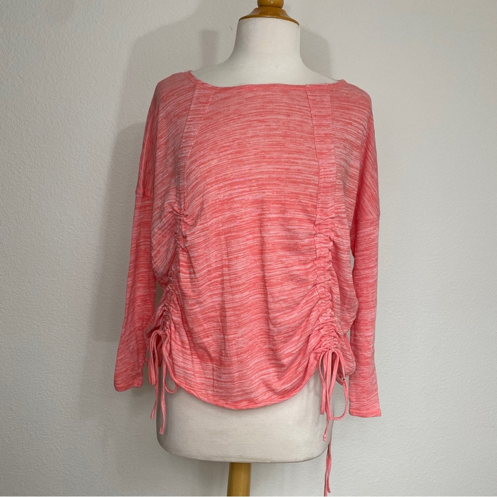 O'Neill Women's Marbled Salmon Batwing Oversize Ruche Stretch Top Size XS Casual
